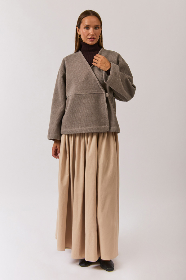 V Yaka Kruvaze Ceket Vizon - 5