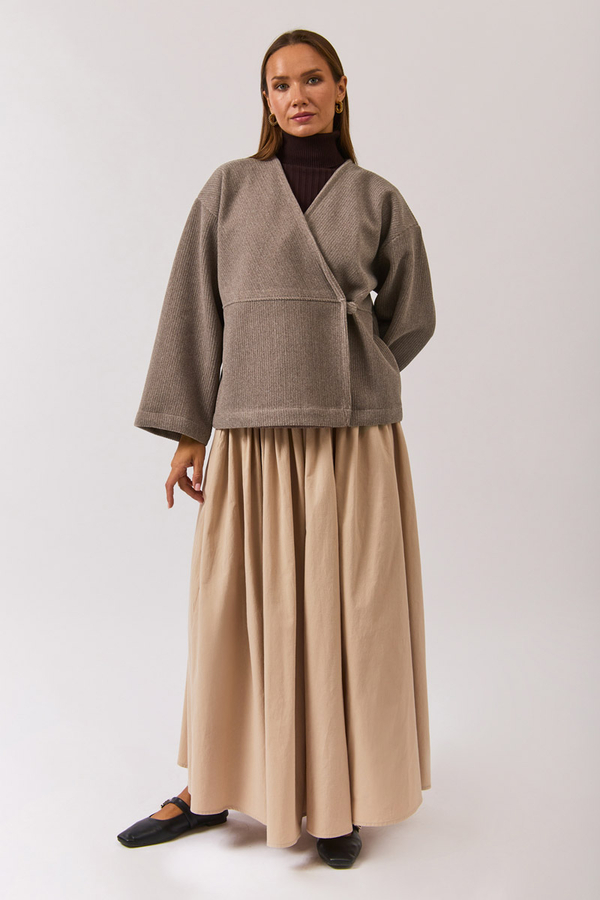 V Yaka Kruvaze Ceket Vizon - 7