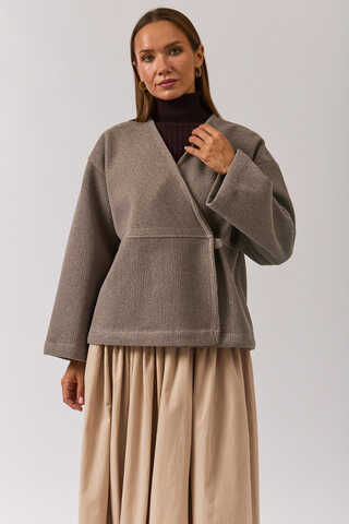 V Yaka Kruvaze Ceket Vizon - 1