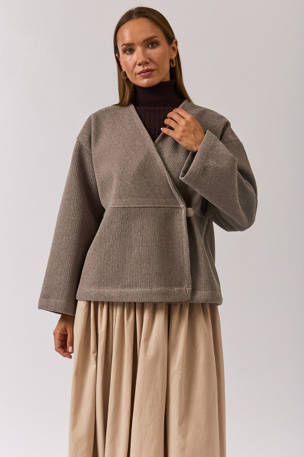 V Yaka Kruvaze Ceket Vizon - 1