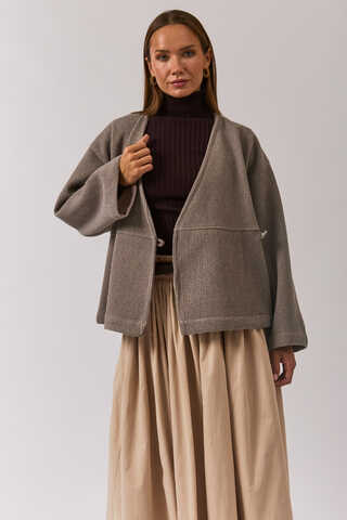 V Yaka Kruvaze Ceket Vizon - 2