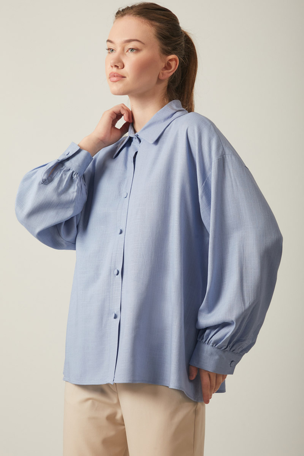 Viscose Linen Shirt Baby Blue - 6