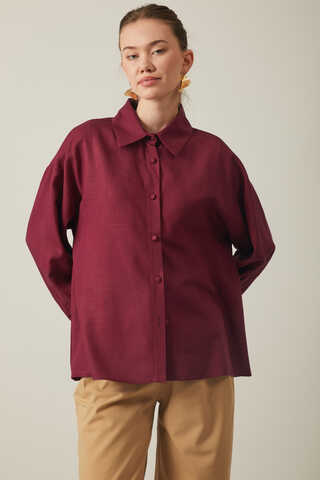 Viscose Linen Shirt Burgundy - 1
