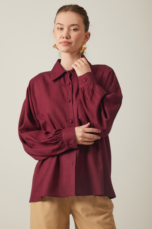 Viscose Linen Shirt Burgundy - 2