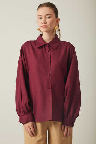 Viscose Linen Shirt Burgundy - 7