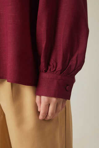 Viscose Linen Shirt Burgundy - 8