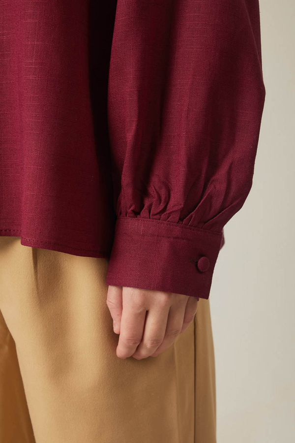 Viskon Keten Gömlek Bordo - 8