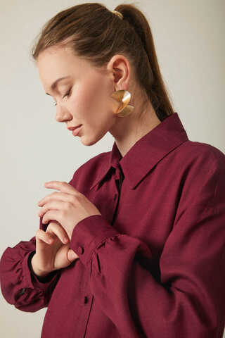 Viskon Keten Gömlek Bordo - 10