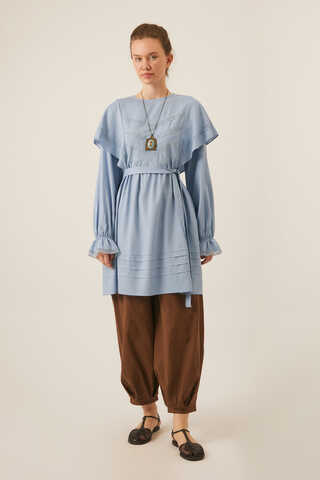 Volan Detaylı Dantelli Tunik Bebe Mavisi - 4