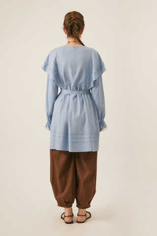 Volan Detaylı Dantelli Tunik Bebe Mavisi - 5