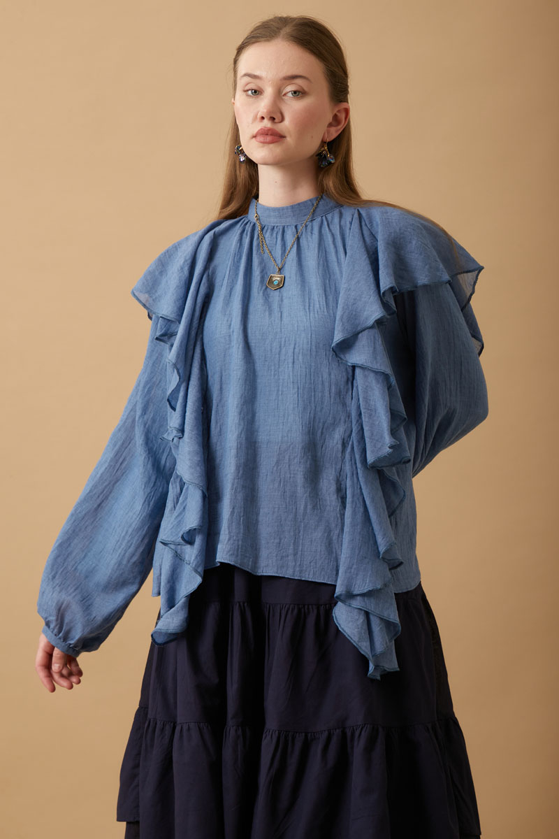 Volanlı Blouse Indigo