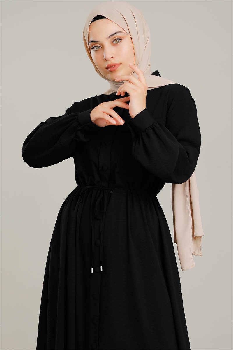 Buy Black Dress With Pleated Waist Zülays