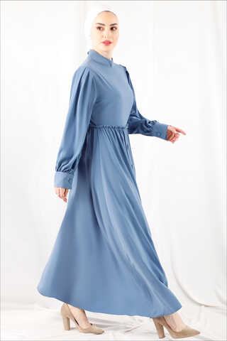 Frilly Buttoned Waist Dress Baby Blue - 2