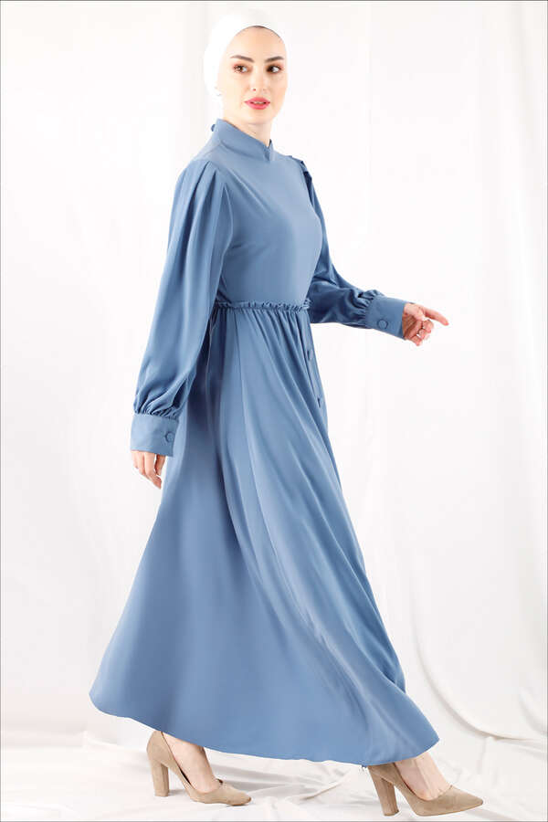 Frilly Buttoned Waist Dress Baby Blue - 2