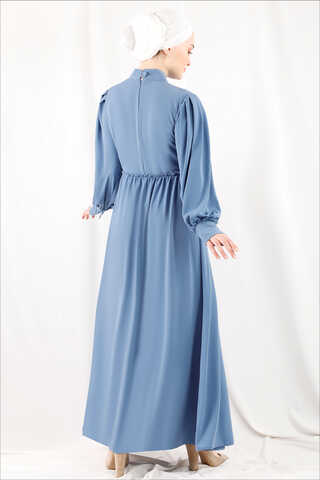 Frilly Buttoned Waist Dress Baby Blue - 4