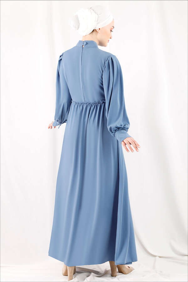 Frilly Buttoned Waist Dress Baby Blue - 4