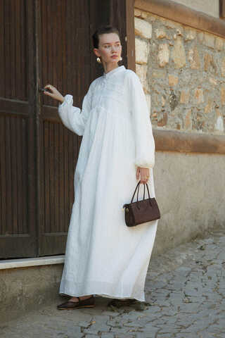 White Lace Yoke Dress - 5