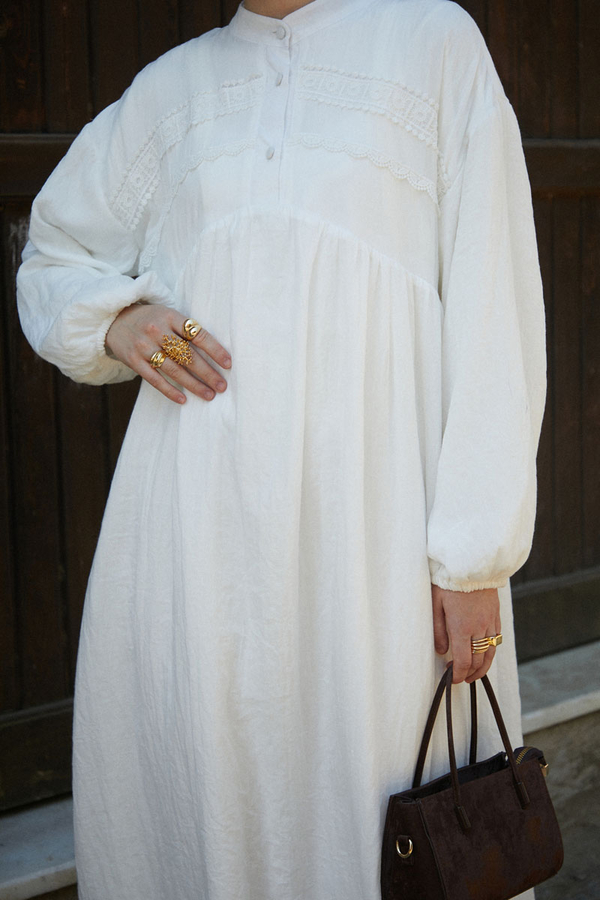 White Lace Yoke Dress - 7