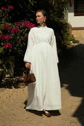 White Lace Yoke Dress - 10