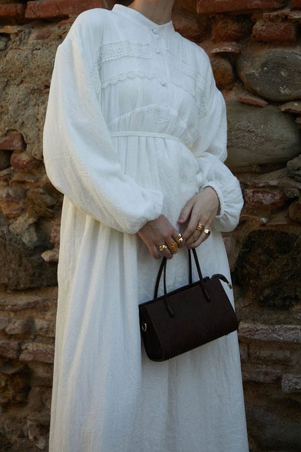 White Lace Yoke Dress - 11