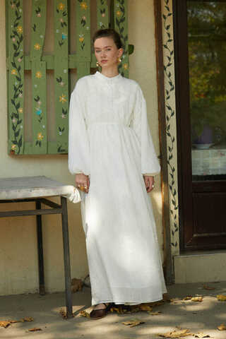 White Lace Yoke Dress - 14