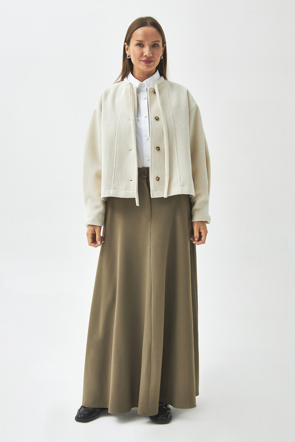 Yakası Bağlamalı Kısa Ceket Ekru - 7