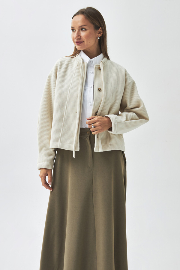 Yakası Bağlamalı Kısa Ceket Ekru - 1