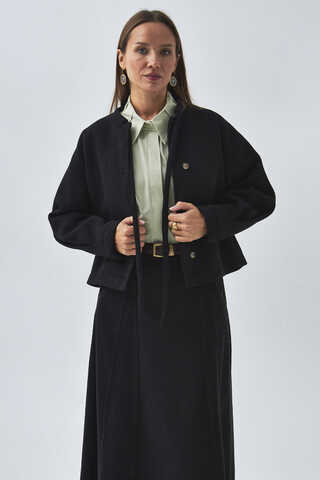 Yakası Bağlamalı Kısa Ceket Siyah - 2