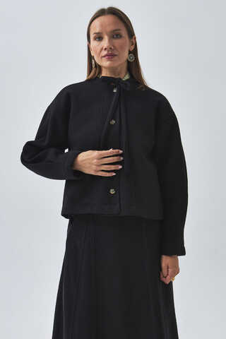 Yakası Bağlamalı Kısa Ceket Siyah - 5