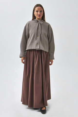 Yakası Bağlamalı Kısa Ceket Vizon - 2