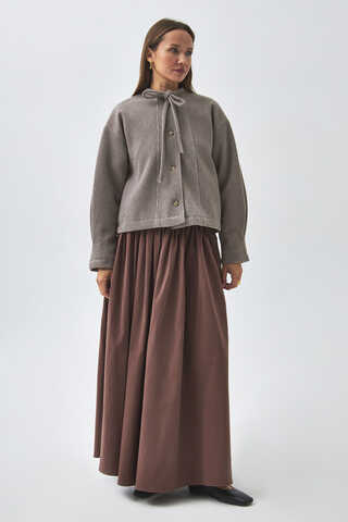 Yakası Bağlamalı Kısa Ceket Vizon - 3