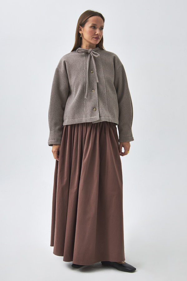 Yakası Bağlamalı Kısa Ceket Vizon - 3