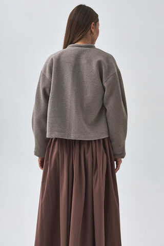 Yakası Bağlamalı Kısa Ceket Vizon - 11