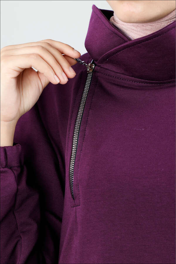 Yandan Fermuarlı Mor Sweatshirt