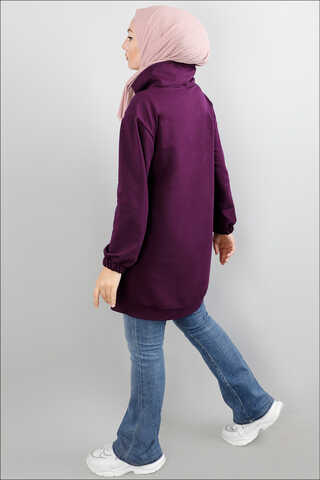 Yandan Fermuarlı Mor Sweatshirt - Thumbnail