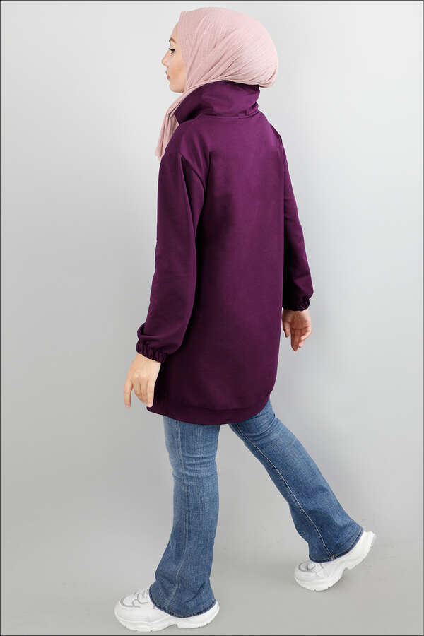 Yandan Fermuarlı Mor Sweatshirt