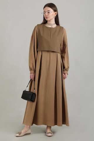 Zulays - Yelek Detaylı Elbise Camel