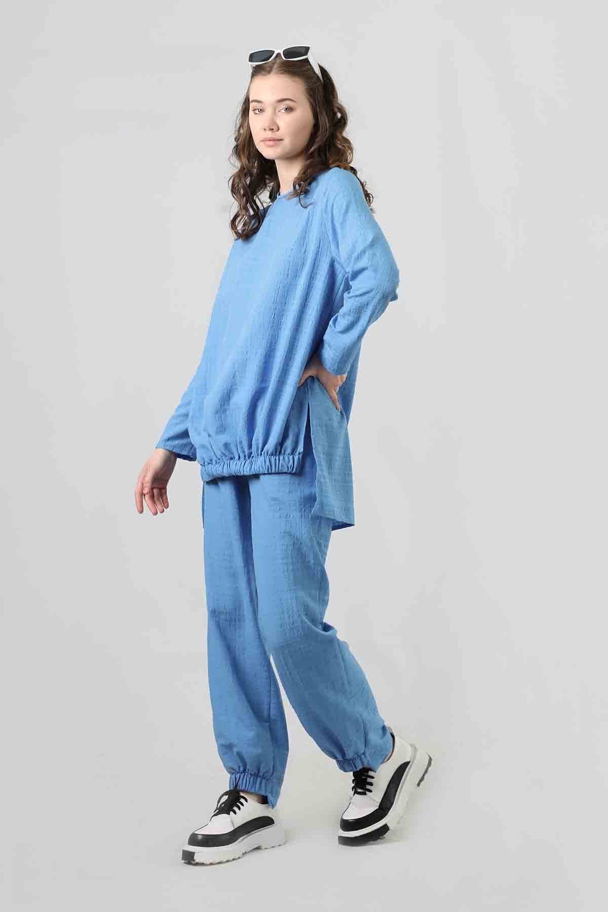 Yırtmaçlı Tunik Pantolon Takım Mavi