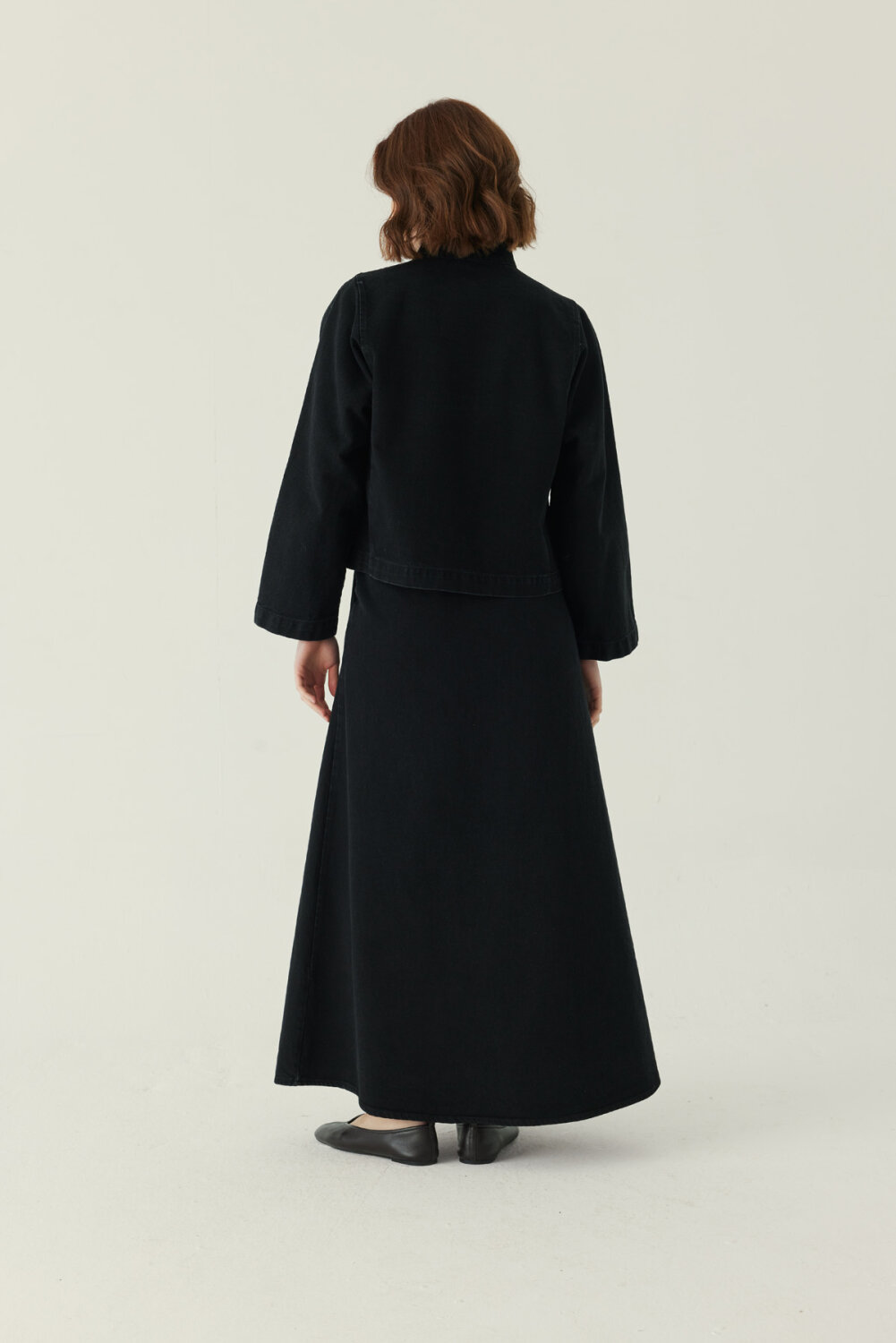 Yüksek Yaka Denim Ceket Siyah - 4